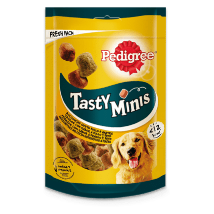 Pedigree Tasty Mini Snacks para perros sabor Pollo y Pato 130g