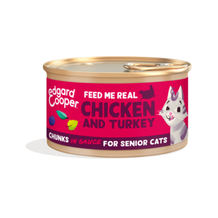 Edgard & Cooper Pollo Y Pavo - Trocitos En Salsa Lata 85 g Para Gatos Senior