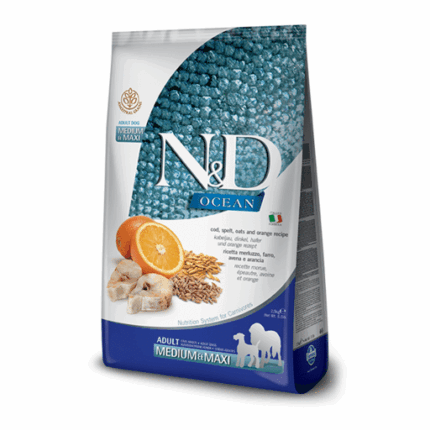Farmina para perros - N&D Ocean canine - Bacalao, espelta, avena y naranja Adulto Medium & Maxi