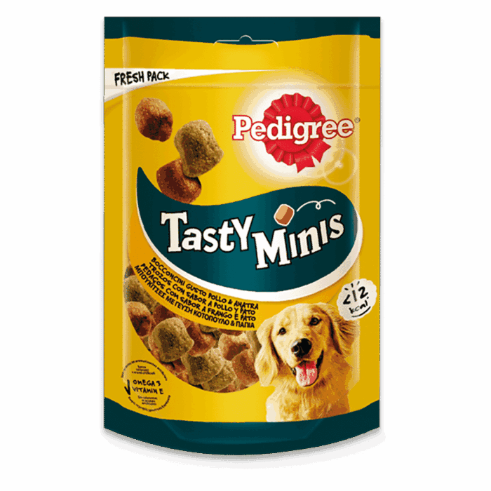 Pedigree Tasty Mini Snacks para perros sabor Pollo y Pato 130g - Imagen 1