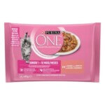 PURINA ONE® Junior Finas Láminas en Salsa con Salmón y Zanahorias