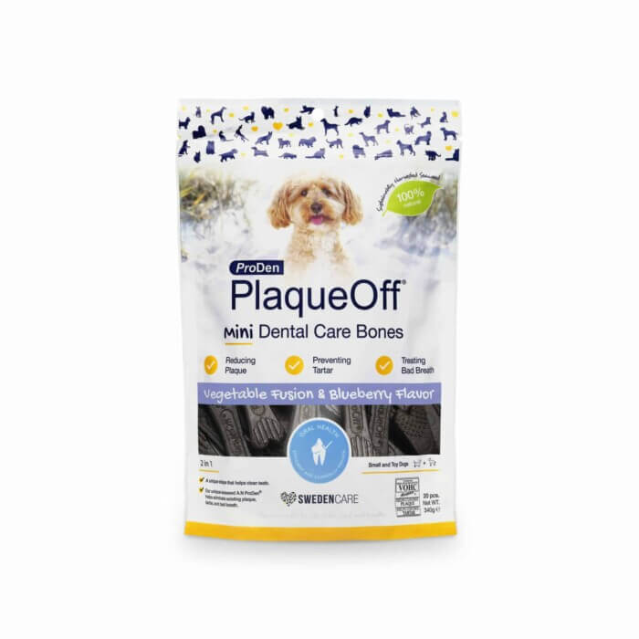 PlaqueOff Mini Dental Care Bones Con Arándanos 340g - Imagen 1