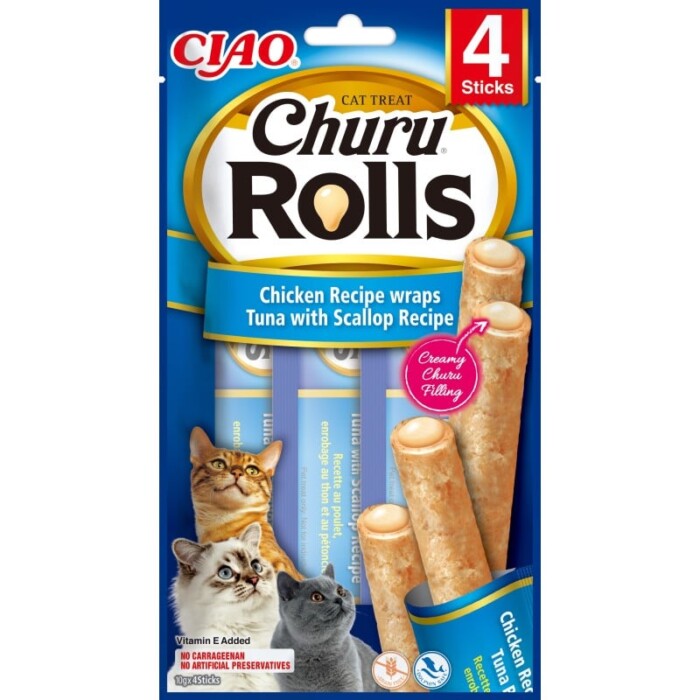 Churu Cat Rolls Atún Con Vieira 4 x 10g - Imagen 1