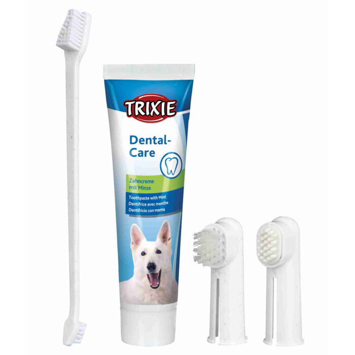 Trixie Set Higiene Dental, Pasta y cepillos dedos - Imagen 1