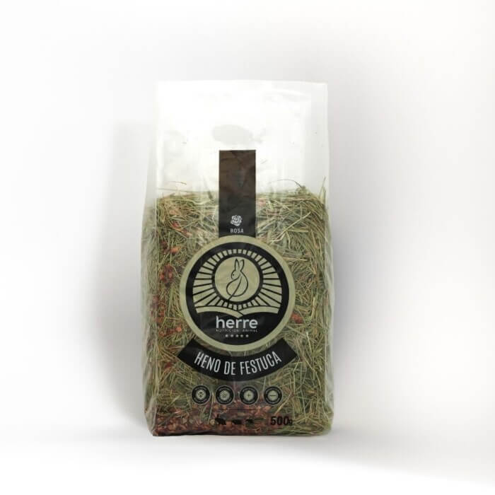 bolsa-heno-festuca-rosa Herre Heno de Festuca Extra Verde con Pétalos de Rosa 500gr - Imagen 1