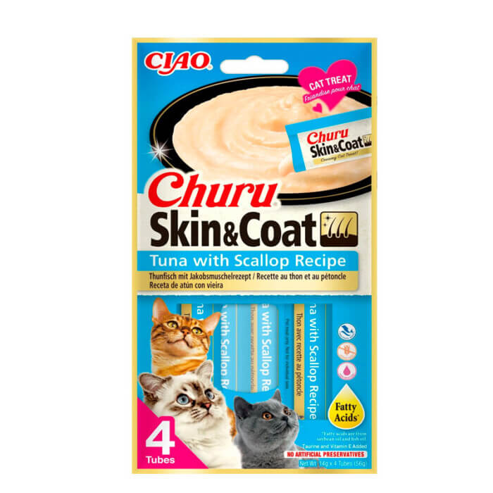Churu Cat Skin And Coat Atún Con Vieira 4 x 15g - Imagen 1