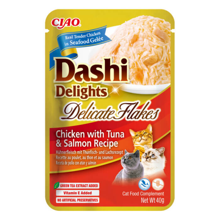 Churu Cat Dashi Delicate Flakes Pollo, Salmón y Atún 40g - Imagen 1