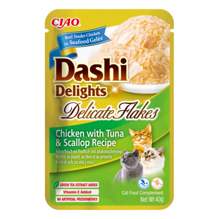 Churu Cat Dashi Delicate Flakes Pollo, Atún y Vieira 40g - Imagen 1