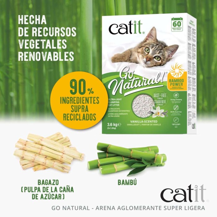 Catit Go Natural Arena Aglomerante de Bambú Aroma Vainilla para Gatos - Imagen 2