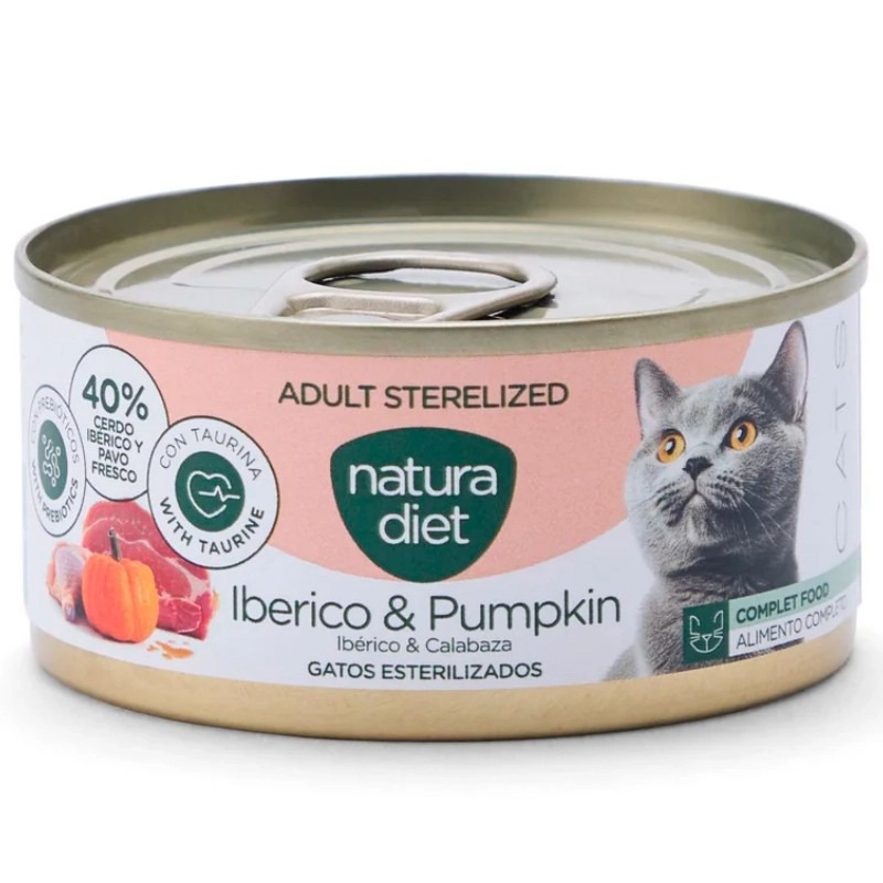 116e7a648dd075a3c3e2-ee40fe6f-sq-2.jpg Natura Diet Cat Adult Paté Sterilized Iberico y Calabaza 85 Gr - Imagen 1