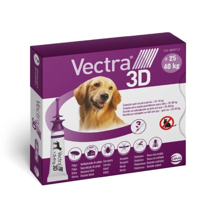 vectra-3d-spot-on-perros-25-40-kg Vectra 3D Pipetas Antiparasitarias Caja 3u para Perros 25-40kg - Imagen 1