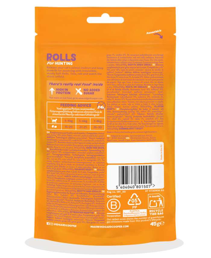 Edgar Cooper Snacks Rolls Pollo y Pavo 45gr- Para Gato - Imagen 2