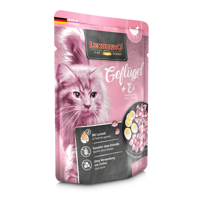 bl-pouch-finest-selection-gefluegel-ei-85g-li.png Leonardo Húmedo Pollo y Huevo para Gatos 85g - Imagen 1