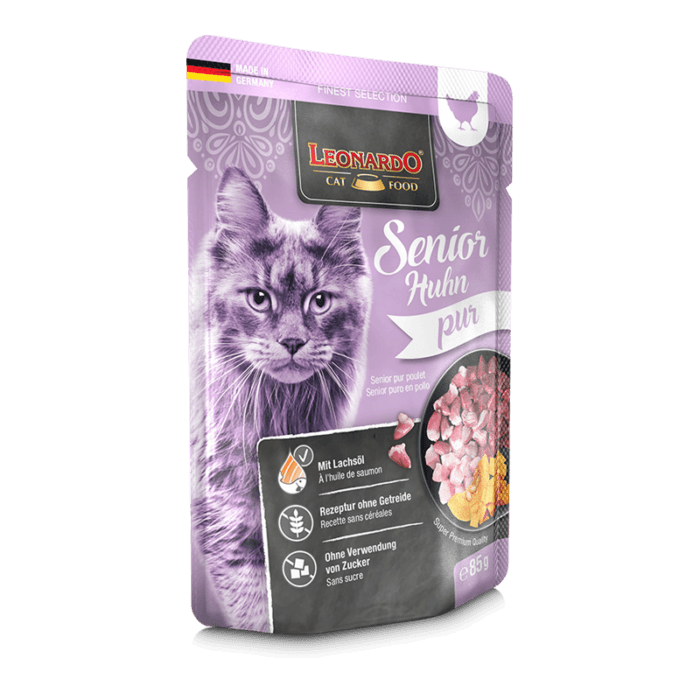 bl-pouch-finest-selection-senior-huhn-pur-85g-li.png Leonardo Húmedo Puro de Pollo para Gatos Senior 85g - Imagen 1