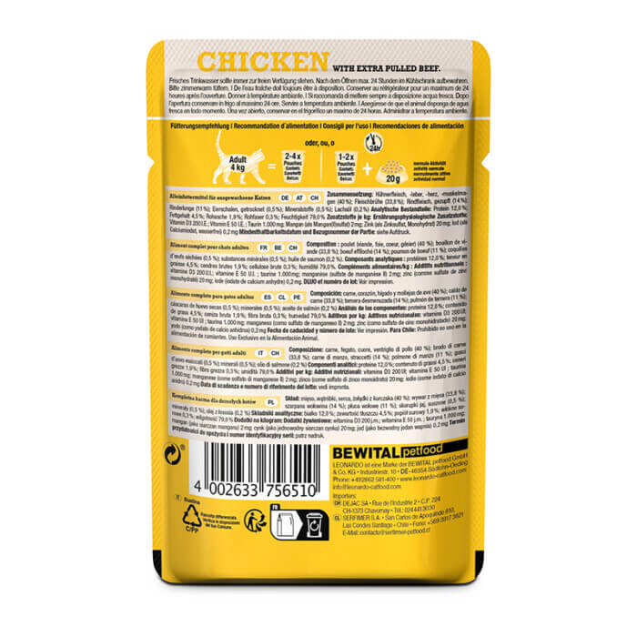 Leonardo Húmedo Pollo y Pulled Beef para Gatos 70g - Imagen 2