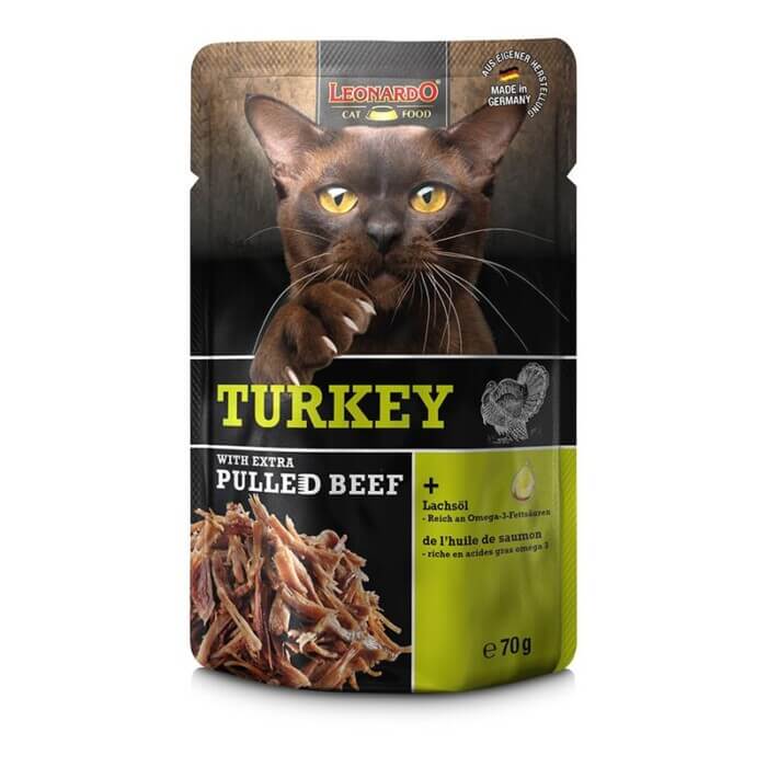 bl-pouch-pulled-beef-turkey-70g-front_800x800.jpg Leonardo Pavo y Ternera Desmenuzada para Gatos 70g - Imagen 1