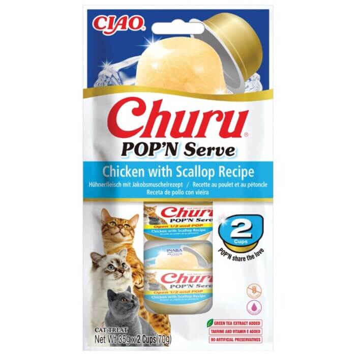 8b4df71b0459.jpg Churu Pop'N Serve Snack en Gelatina de Pollo y Vieiras para Gato 2x35g - Imagen 1