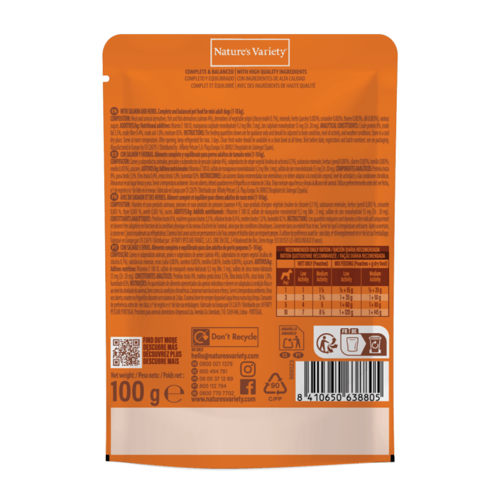 Nature's Variety Bocaditos en Salsa con Salmón y Hierbas para Perros Mini 100g - Imagen 2
