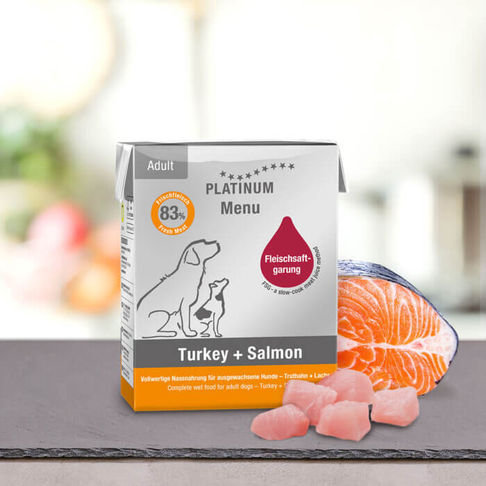 nassfutter-hund-menu-adult-turkey-salmon-1.jpg Platinum Húmedo Menú Adult Pavo y Salmón para Perro - Imagen 1
