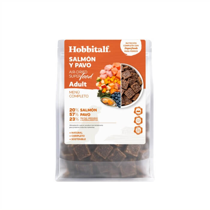 alimentacion-airdried-perro-pavo-salmon_1_5c319d00-334f-4781-ade0-f7df21413f5b Hobbitalf Air-dried Superfood Adulto Salmón y Pavo para Perros - Imagen 1