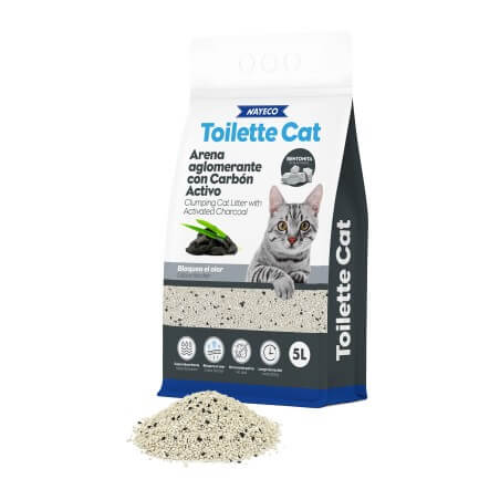 toilette-cat-arena-aglomerante-bentonita-con-carbo Nayeco Arena Aglomerante Bentonita con Carbón Activo 10L para Gatos - Imagen 1
